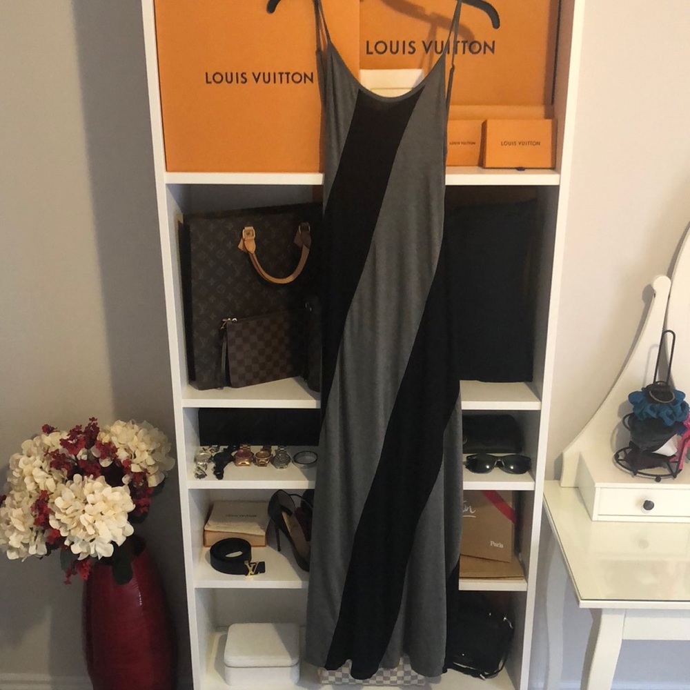 Black & Grey Women’s Dress Vertical Design Small Slim Tall Fit, Open Back